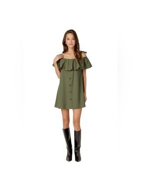English Factory Sage Green Ruffle One Shoulder Tie Mini Dress Women’s Small